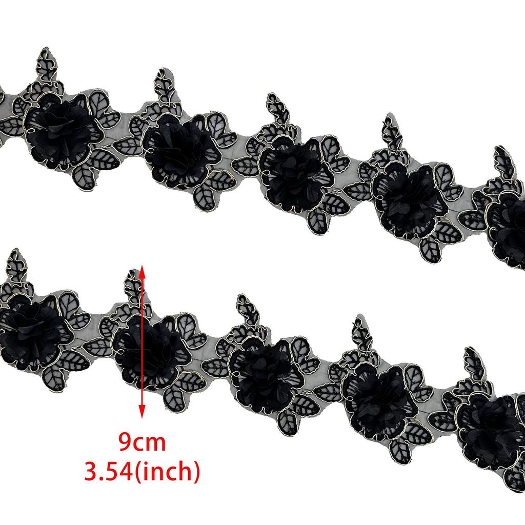 Lolita Czarny Złoty Nici Kwiat Haftowany Pas do Zasłony Odzież Bagaż Koronka Dekoracyjna