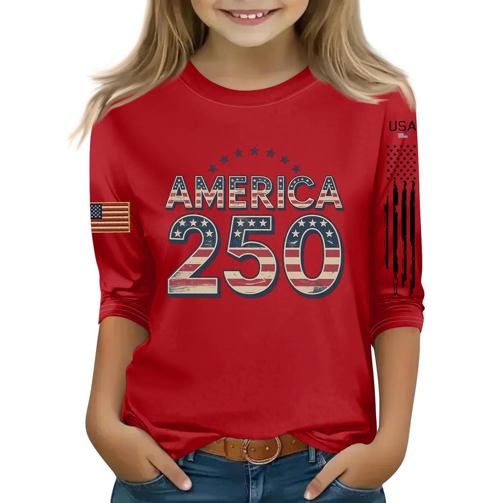 Kid's Round Neck Independence Day Print Lightweight Spring/Summer Top