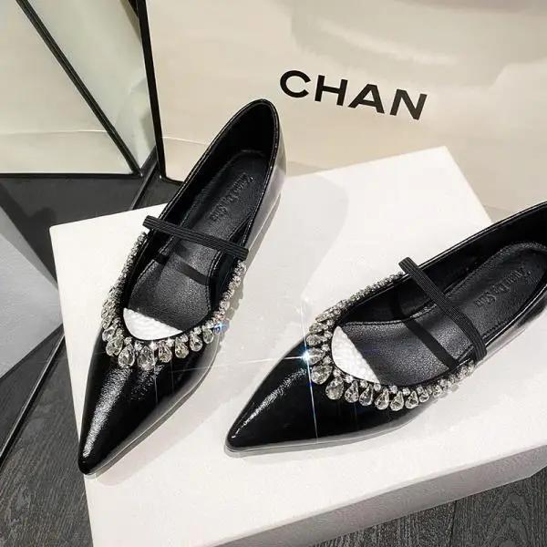 2025 New Summer Pointed Toe All-Match Big Size Shoes Woman Casual Female Sneakers Elegant Flats Crystal Large Size Boat Dress