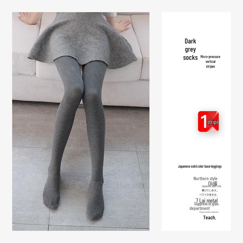 Dámské silné pruhované černé a šedé základní legíny s plusovým sametem na podzim a zimu - Hřejivé bavlněné punčochové kalhoty