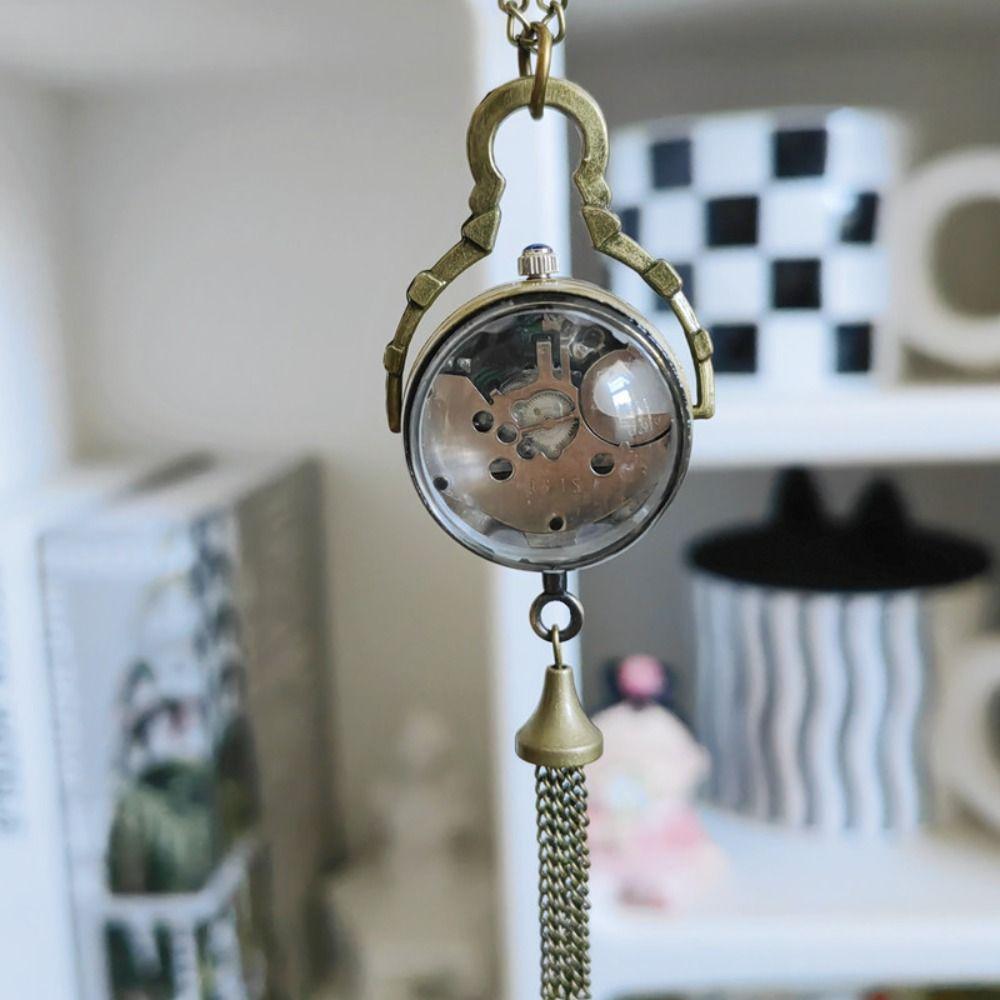 Transparent Vintage Quartz Fob Bronze Necklace Clock Fashion Pocket Watch Jewelry Gifts