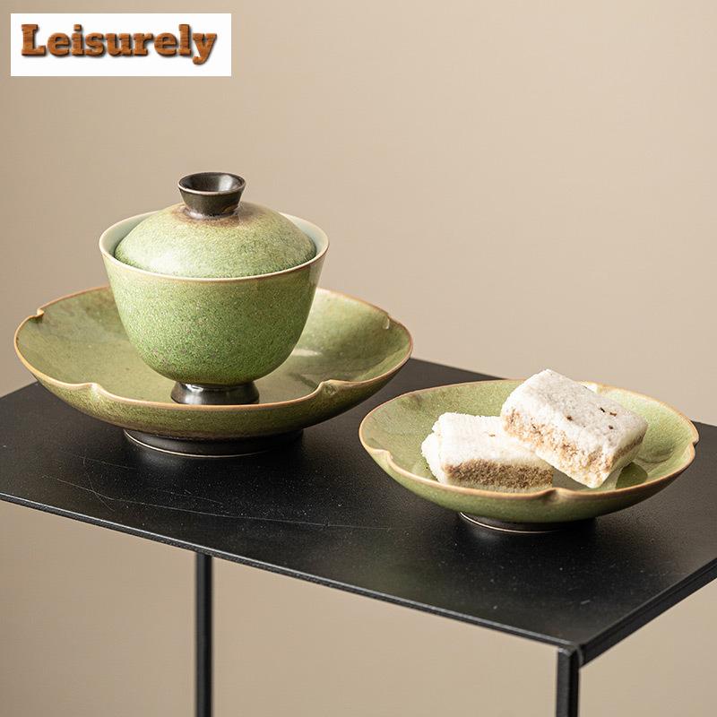 Starry Sky Green Ceramic Pot Bearing Holder Aesthetic Kiln Change Dry Brew Table Tea Tray Fruit Snack Plate Tea Items Collection