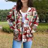 Women's Casual Fashion Long Sleeve Zipper  Printed Hooded Sweatshirt