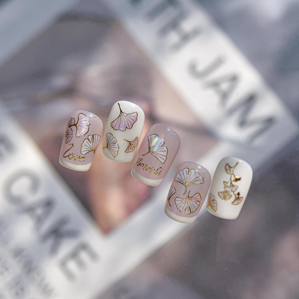 Tomoni Hot Stamping Ginkgo Leaf Nail Stickers - Modern Luxury Style Accessories