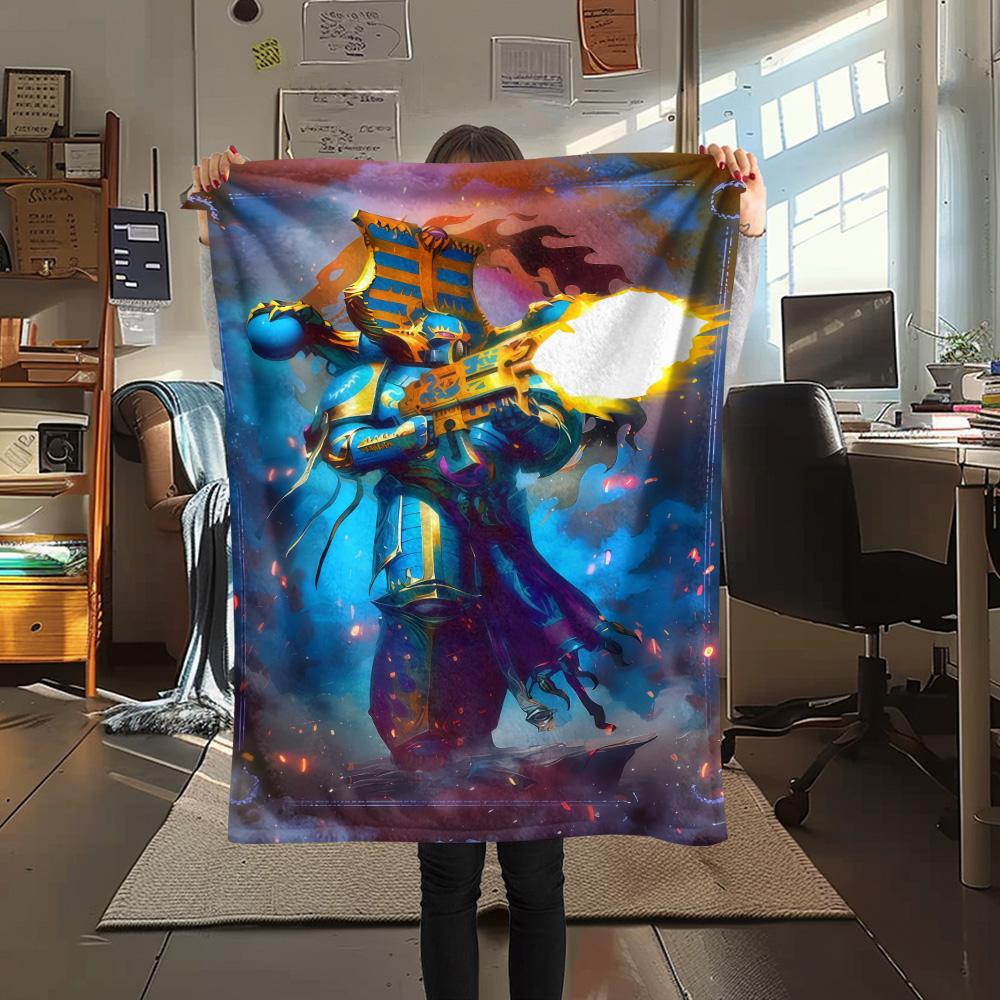 1PC Warhammer 40k Print Flannel Blanket, High Quality Comfortable for All Seasons, Home Decor, Warmth and Comfort, Perfect for Christmas Gifts