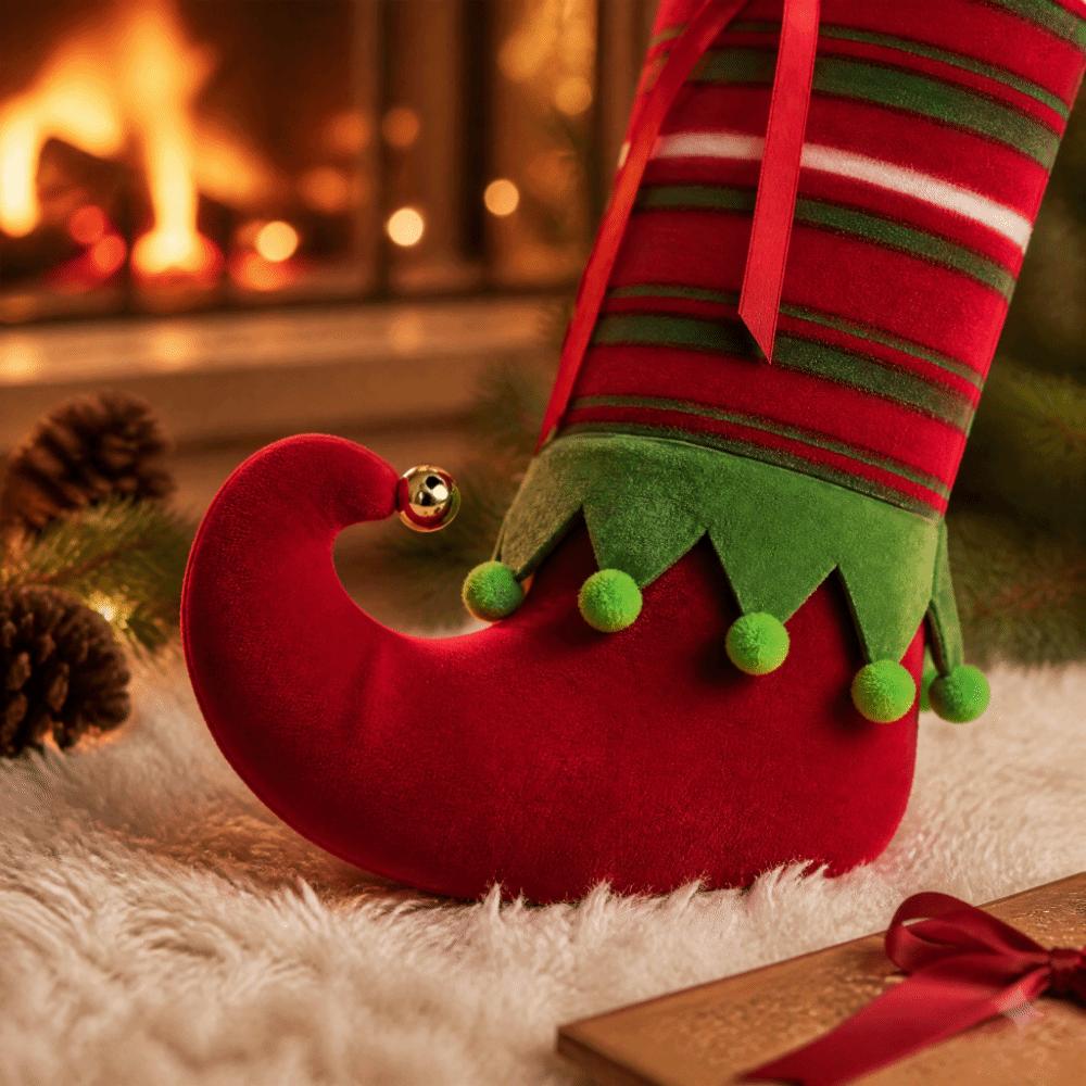Retro Christmas Elf Stocking Stripe Xmas Tree Hanging Socks Christmas Stocking Gift Bag  Festive