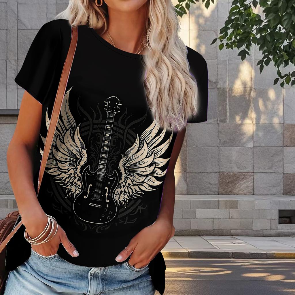 Women Summer T Shirt Personalized Pattern Print Retro Fashion Short Sleeve Tees Casual Printed Tops