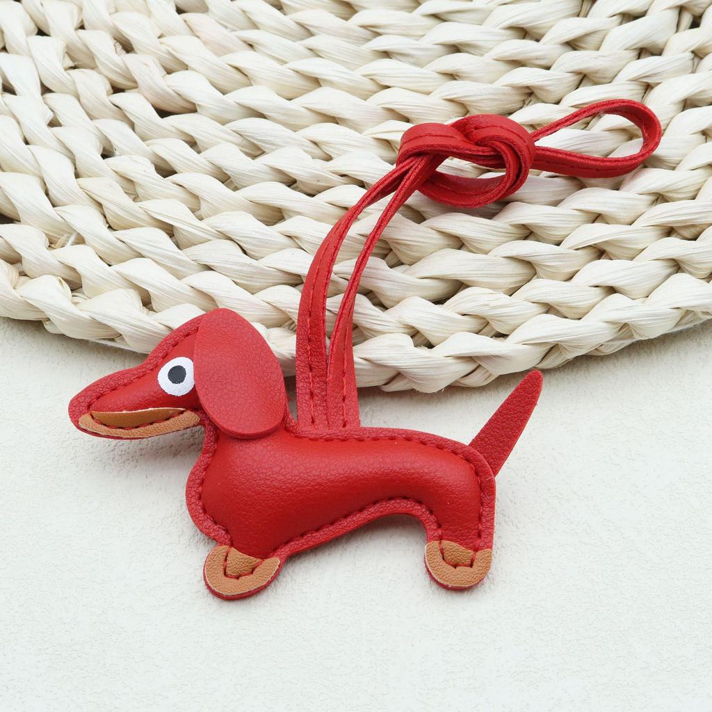 In-Stock Dachshund Cartoon Pendant Leather Dog Bag Charm Phone Case Accessory Creative Car Charm