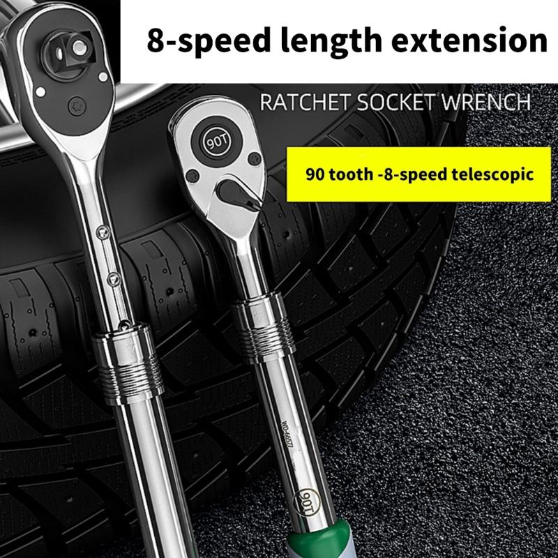 Adjustable Length Ratchet Spanner 90 Teeth Design Ergonomic Grip Professional Automotive Repair Ergonomic Handle Wrench