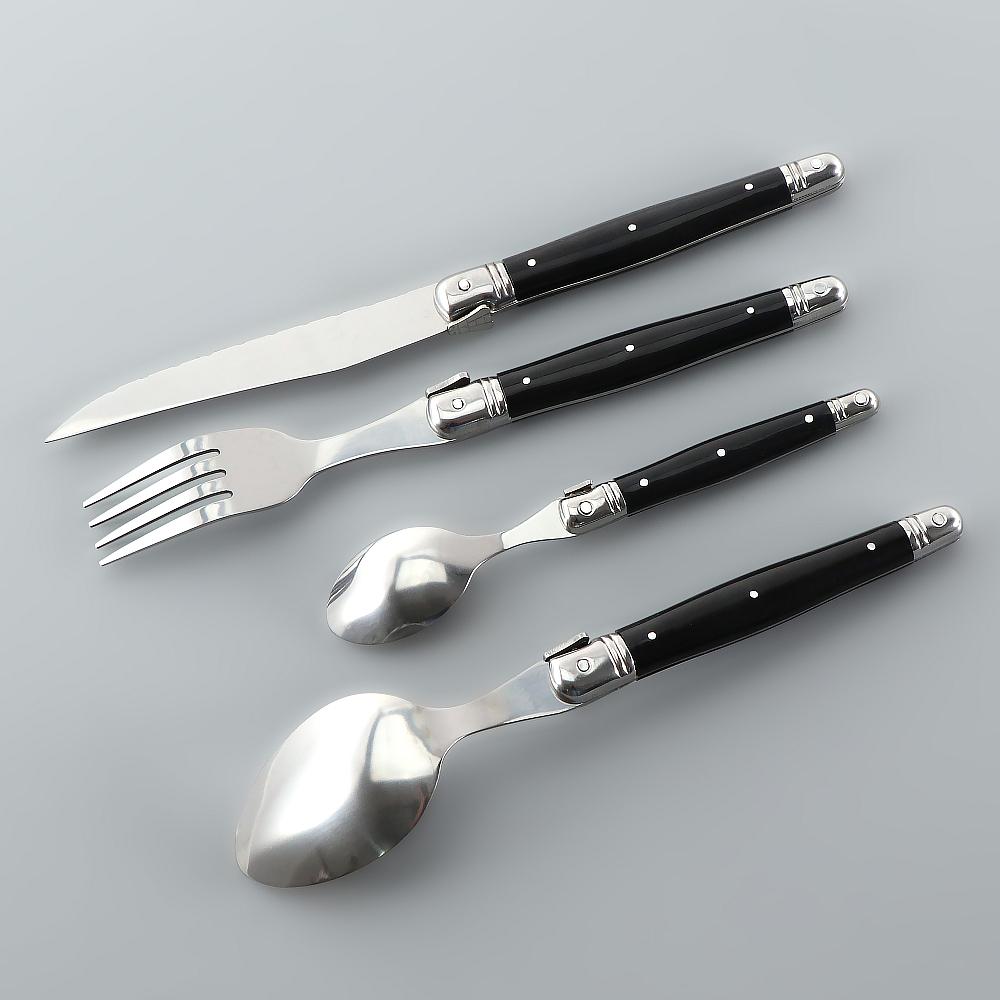 Jaswehome 4 st Rostfritt Stål Bestick Laguiole Bestickset Vassa Biffknivar Gafflar Soppskedar Teskedar Köksmiddagsservis