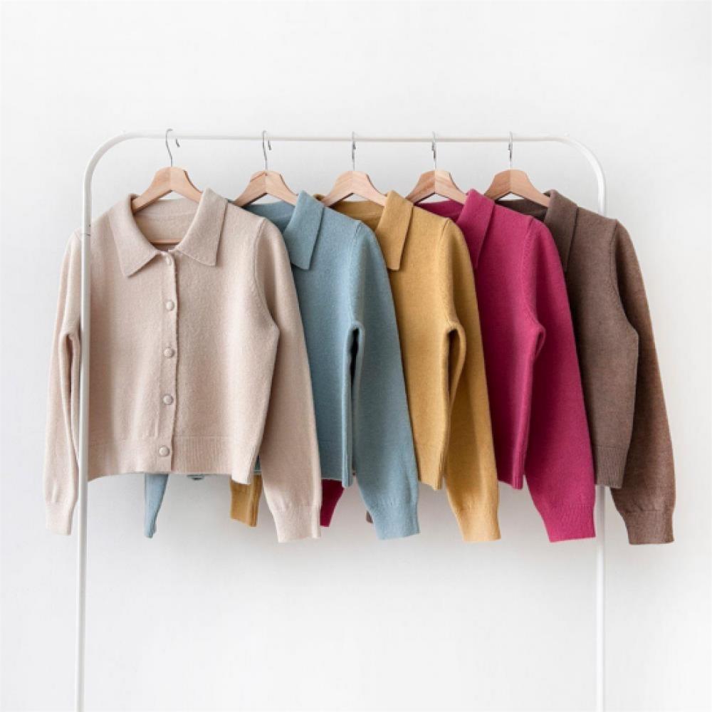 New Arrivals Open Run Women Button Collar Knit Basic Fit Cardigan