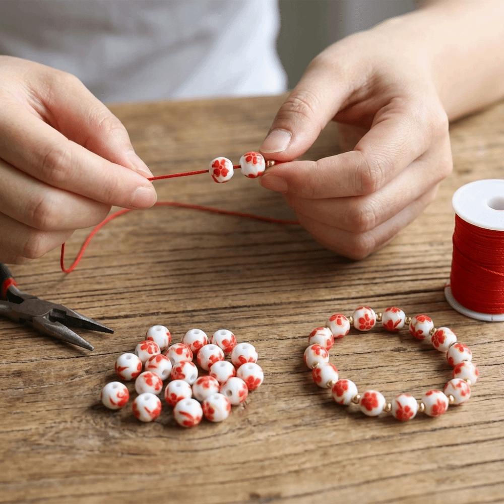 30 Stück/Set Kreative DIY Keramikperlen Runde Blumen Gedruckt Chinesischer Stil Perlen Lose Form Antiker Stil Lose Perlen Sammlung