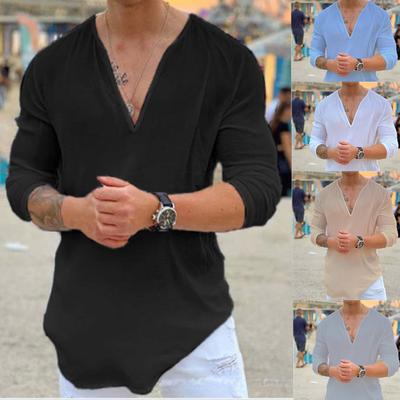 Men's Casual Solid Color Breathable Bottom Shirt Men's V-Neck Three-Quarter Sleeve Shirt