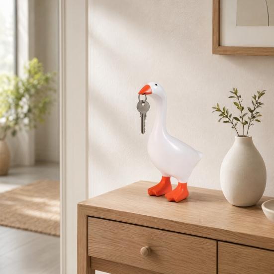 Magnetic White Goose Desk Ornament, Creative Resin Home Decor, Fun Decorative Craft for Living Room & Office, Ideal Gift for Animal Lovers