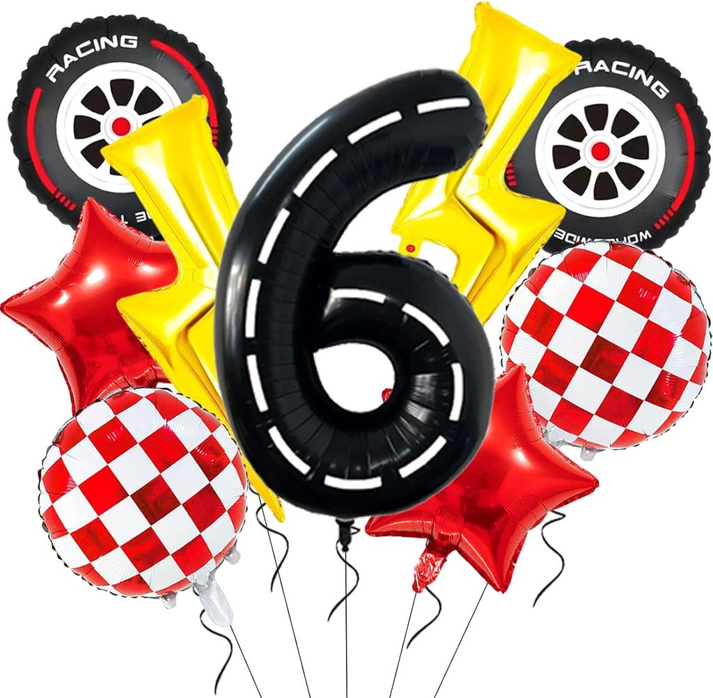 9 Pcs/set Lightning Racing Car Balloons Birthday Decoration Boy's Birthday Stripe Number Racing Party Decoration Inflatable Toys