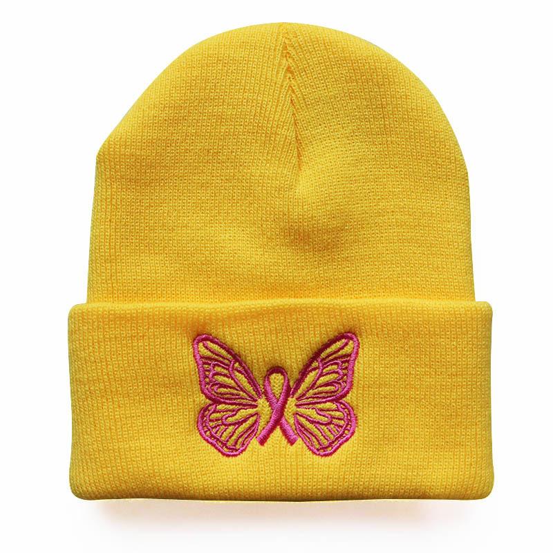 New autumn and winter trendy pink cute butterfly embroidered knitted hat for men and women, warm pullover student beanie