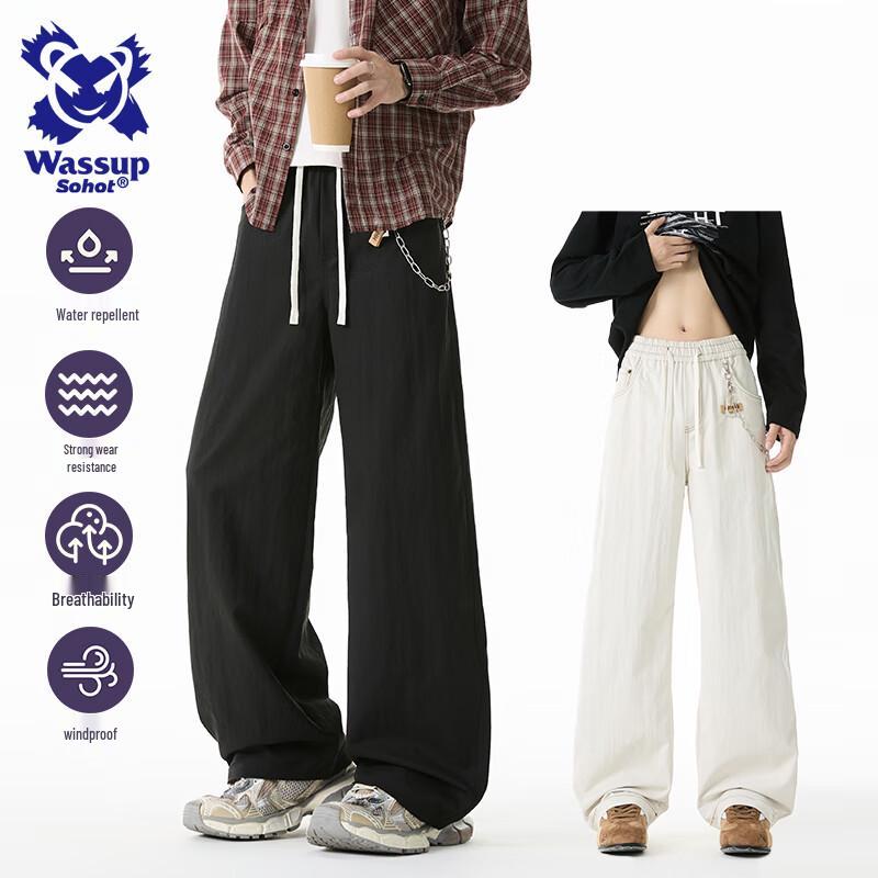 

Wassup Sohot Men s Loose Straight-Leg Casual Pants with Chain 2XL