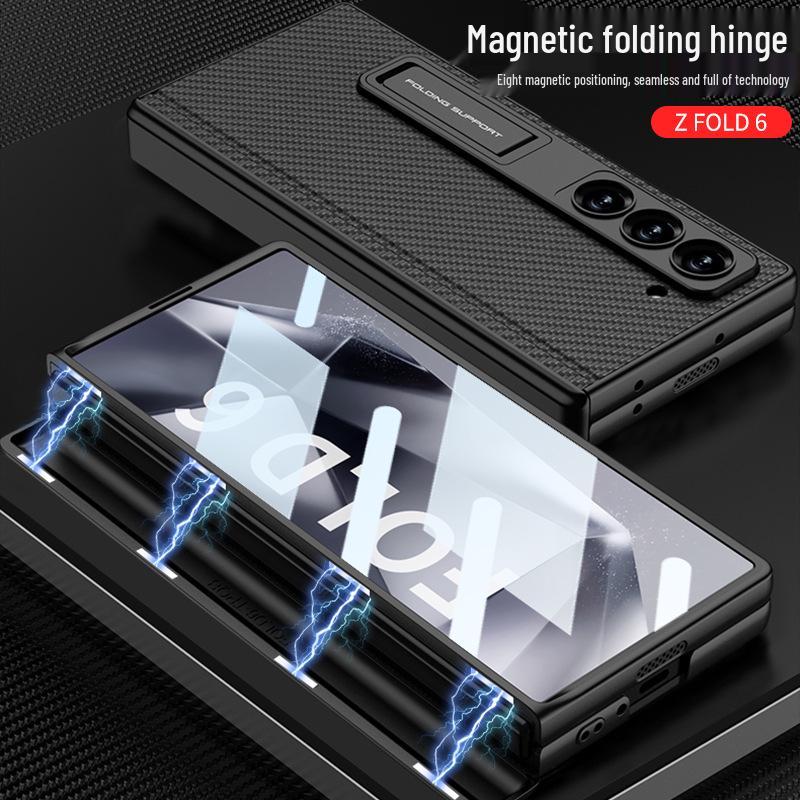 Samsung Z Fold6 Case: Plain Leather, Magnetic Hinge, Integrated Screen Protector, Creative Cross-Border Design