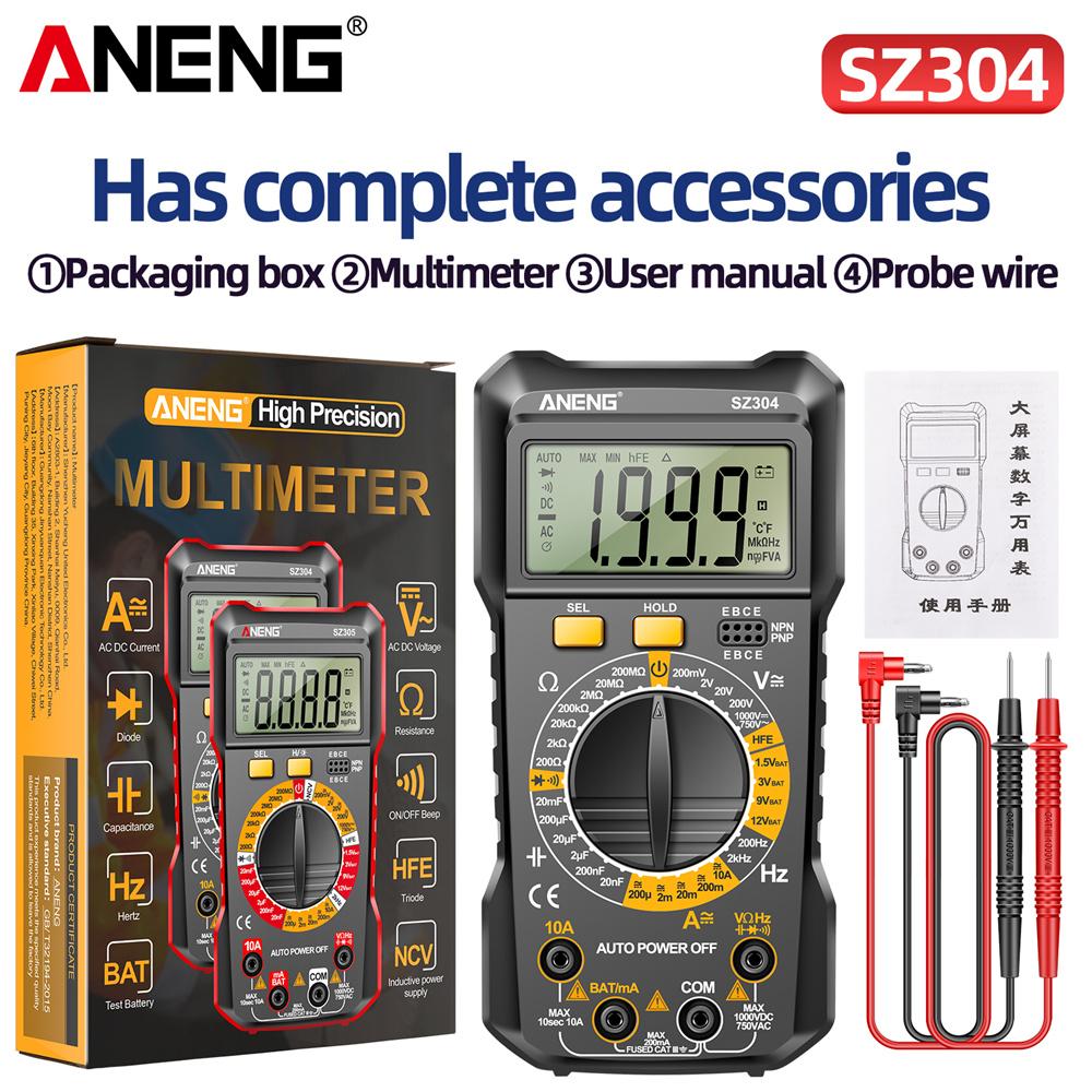 ANENG SZ304 Digital 2000 Counts Multimetes AC/DC Votage Current Resistance Ohm NCV High Precision Professional Multimetro Tester