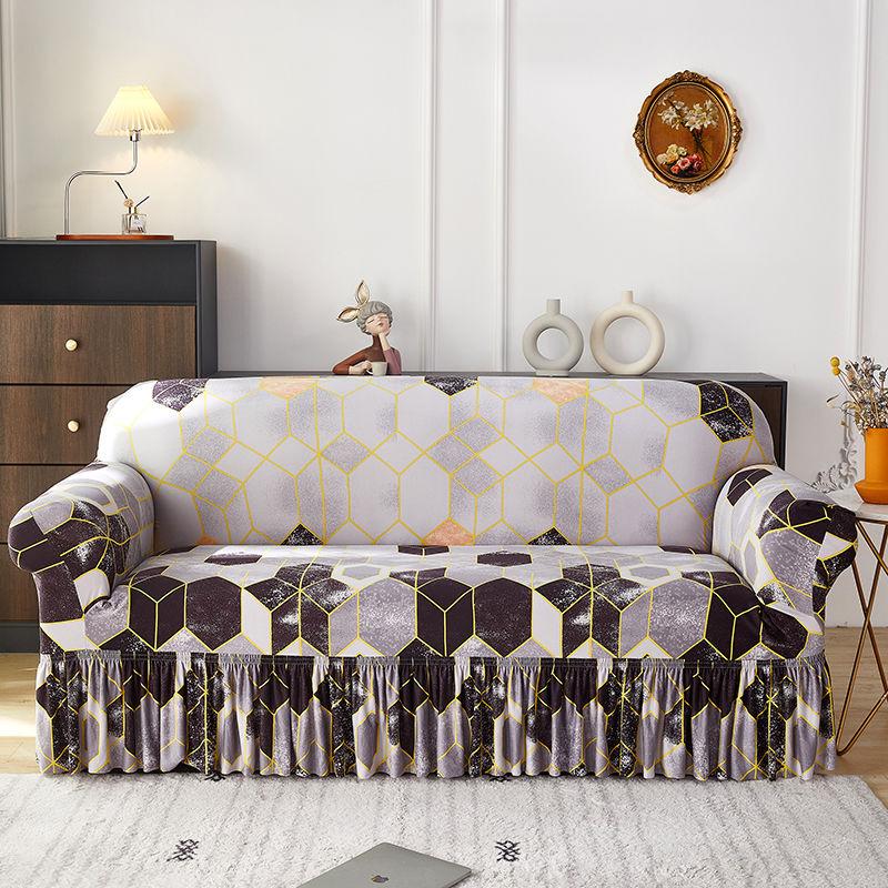 Luxury Stretch Sofa Cover with Skirt - Soft, Breathable & Non-Slip Milk Fleece Couch Protector Fit for Single, Double, Triple, and Sectional Sofas
