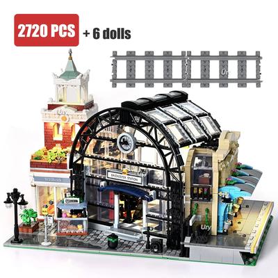 Ideias para criadores de estação de trem City Street View Casa Arquitetura modular Modelo Blocos de construção Brinquedos Presentes para crianças
