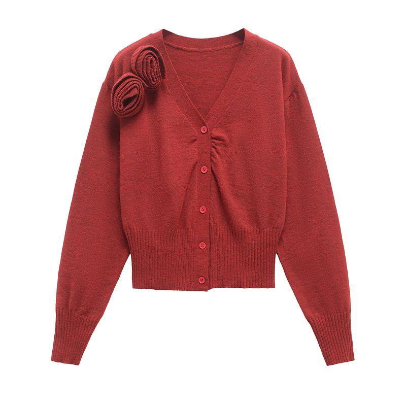 Jnleaog Autumn New Women's Clothing Fashion Style French Fashion All-Match Casual Long Sleeves V-neck Knitted Jacket