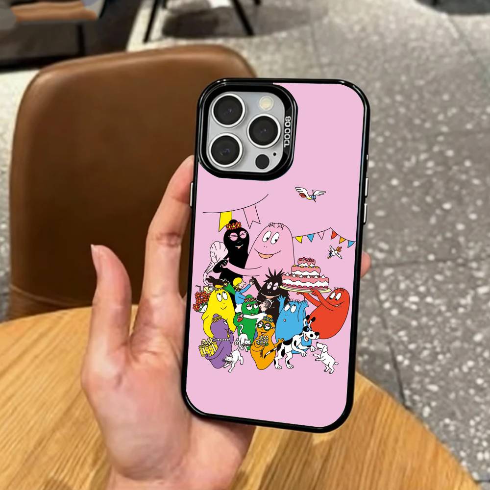 

Tiny Cute B-BarbapapaS Phone Case For iPhone17,16,15,14,13,12,11 Plus,Pro Max Colored Silver Plated Inside Cover iPhone15plus