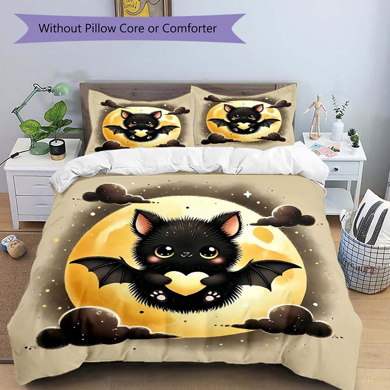 

3pcs Bat Cute Cartoon Design Printed Quilt Set - Includes 1 Quilt Cover and 2 Pillowcases, Machine Washable - Suitable for All Seasons.N003 135x200cm