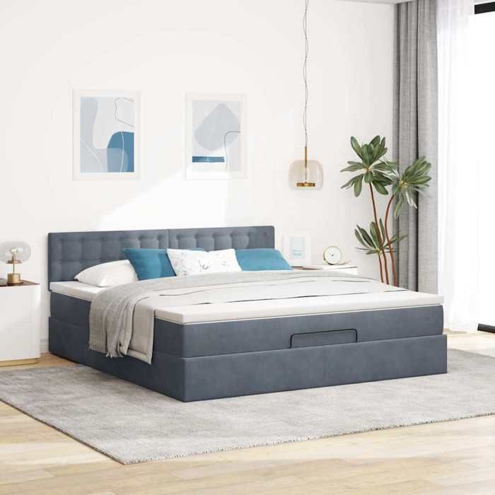 VidaXL Cadre de lit ottoman avec matelas gris foncé 160x200 cm velours, cadre de lit, cadre de lit rembourré, cadre de lit 3311928
