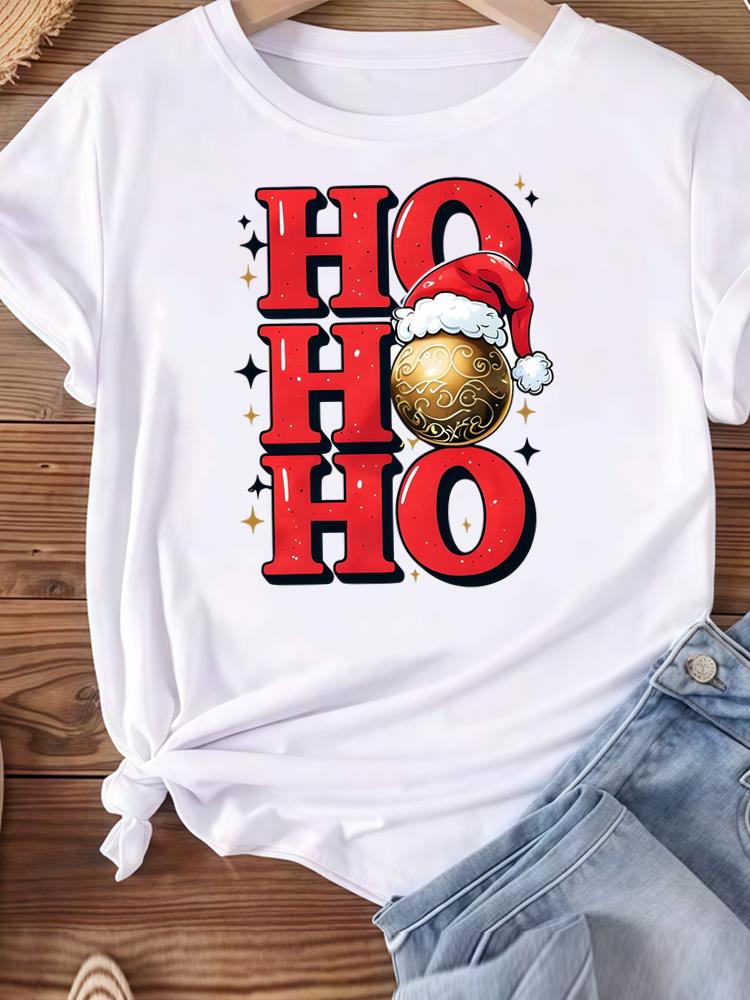 (Asian Size) lovely happy new year Women's Top T Tee merry Christmas festival O-neck Clothing  Print Fashion ladies Graphic T-shirts