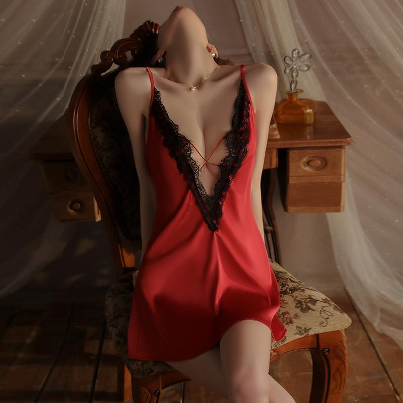 Women Erotic Clothes Sexy Deep V Backless Suspender Lingerie Porn Lace Hollow Out Clothing Products for Adults
