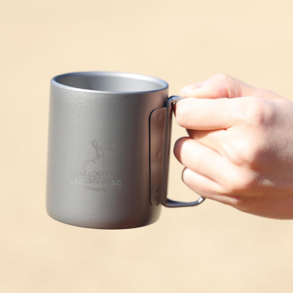 Captain Stag Outdoor Double Folding Hollow Made In Cup/Mug/Tumbler, Mug, 220ml, Handle, Construction, Lightweight, Titanium, Japan, Tsubame-Sanjo,