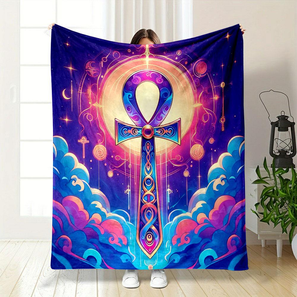Mystical Ankh in Cosmic Glow print blanket soft and cozy perfect for the living room bed sofa or a nap,gift