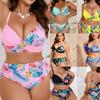 New fat woman large size hard bag drawstring floral split bikini women's swimsuit