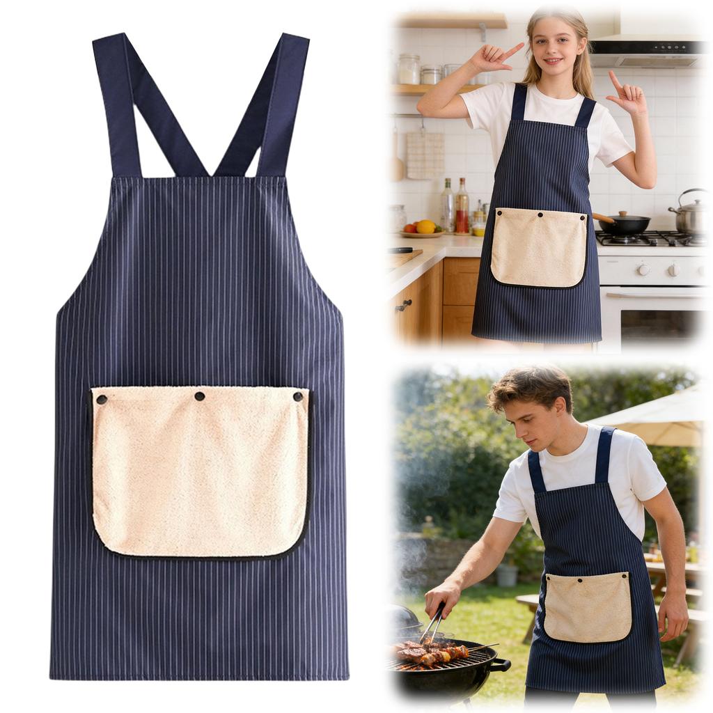Waterproof Kitchen Apron with 2 Removable Towel Pockets No-Tie Cross Back Chef Apron for Men & Women Cooking Baking Grilling BBQ