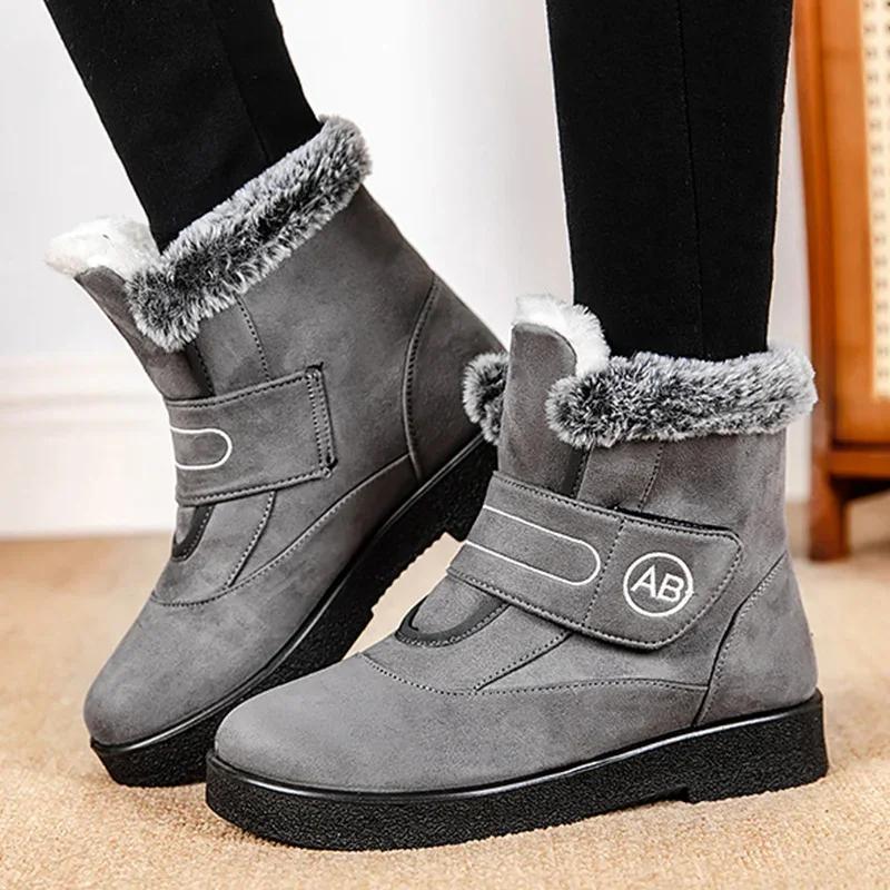 Fashion Plus Size 44 Flat Heels Platform Snow Boots Women 2024 Winter Thick Plush Ankle Boots for Woman Hook Loop Anti Slip Cotton Shoes