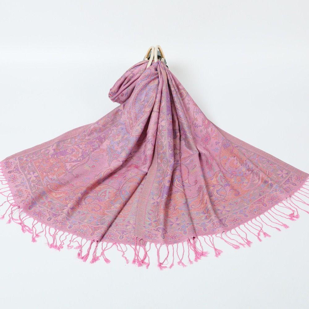 Ethnic Style Women Jacquard Scarf Cotton Print Long Wrap Shawl Casual Fringed Scarves