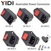 5/10 Sets IEC 320 C13 Inlet AC Power Plug Adapter Socket Copper Wire Connector 3 Pin 10A 250V Red Light Rocker Switch with Fuse