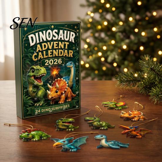 Acrylic Dinosaur Ornaments Christmas Countdown Calendar, 24Pcs Ornament Set with Cute Gift for Lovers Dino Designs, Holiday Tree Hanging Decor