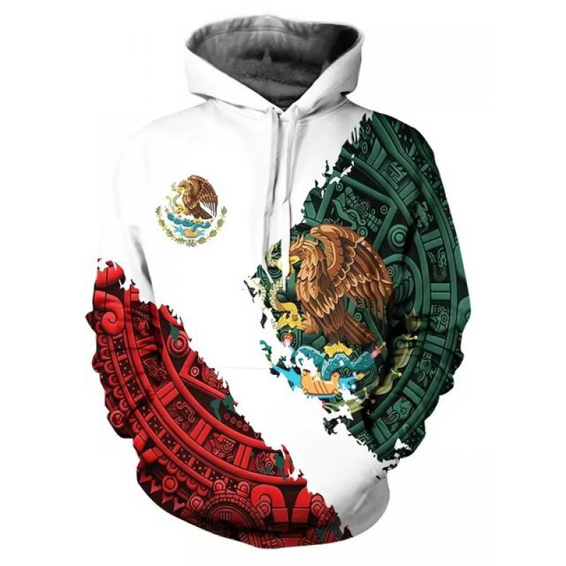 Unisex Hooded Sweatshirt With 3D Digital Print Mexican Flag Emblem Fleece-Lined Winter