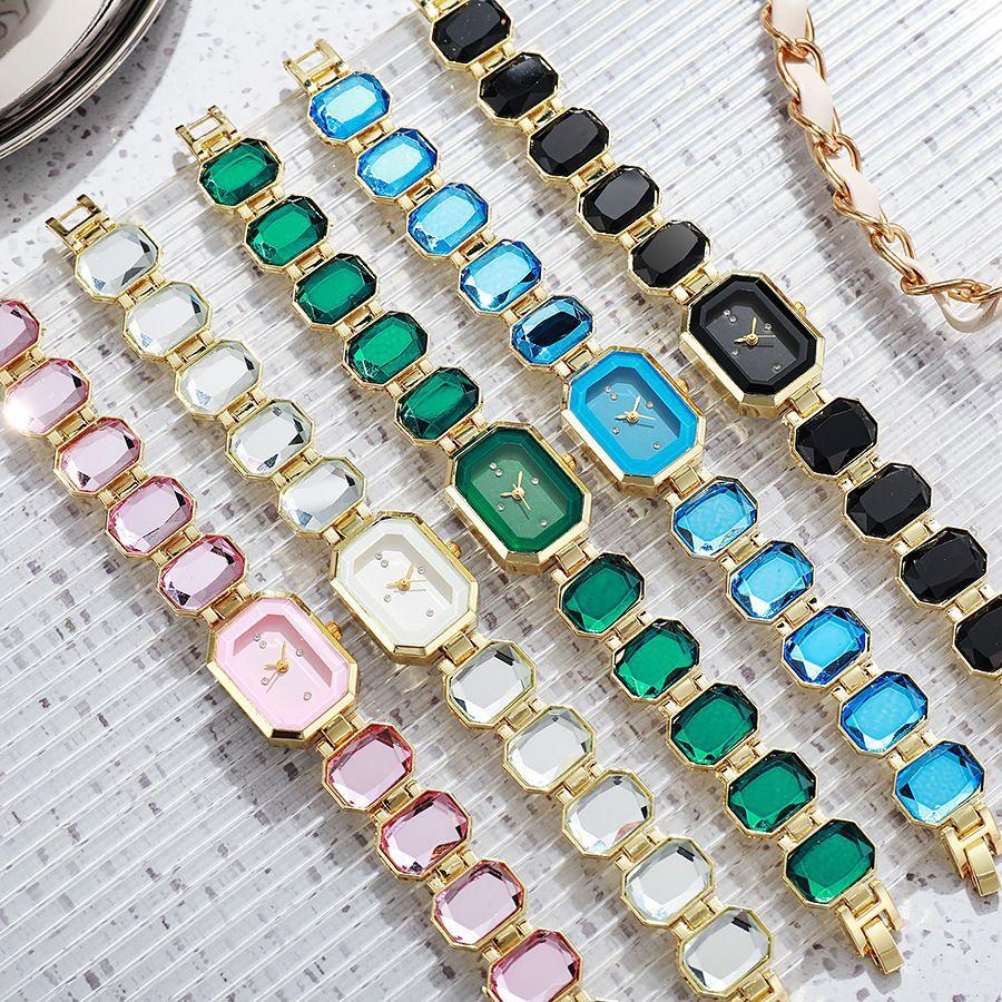 Small Sugar Cube Watch Big Gem Color Emerald Niche High-End Light Luxury Fashion Bracelet Watch Ladies