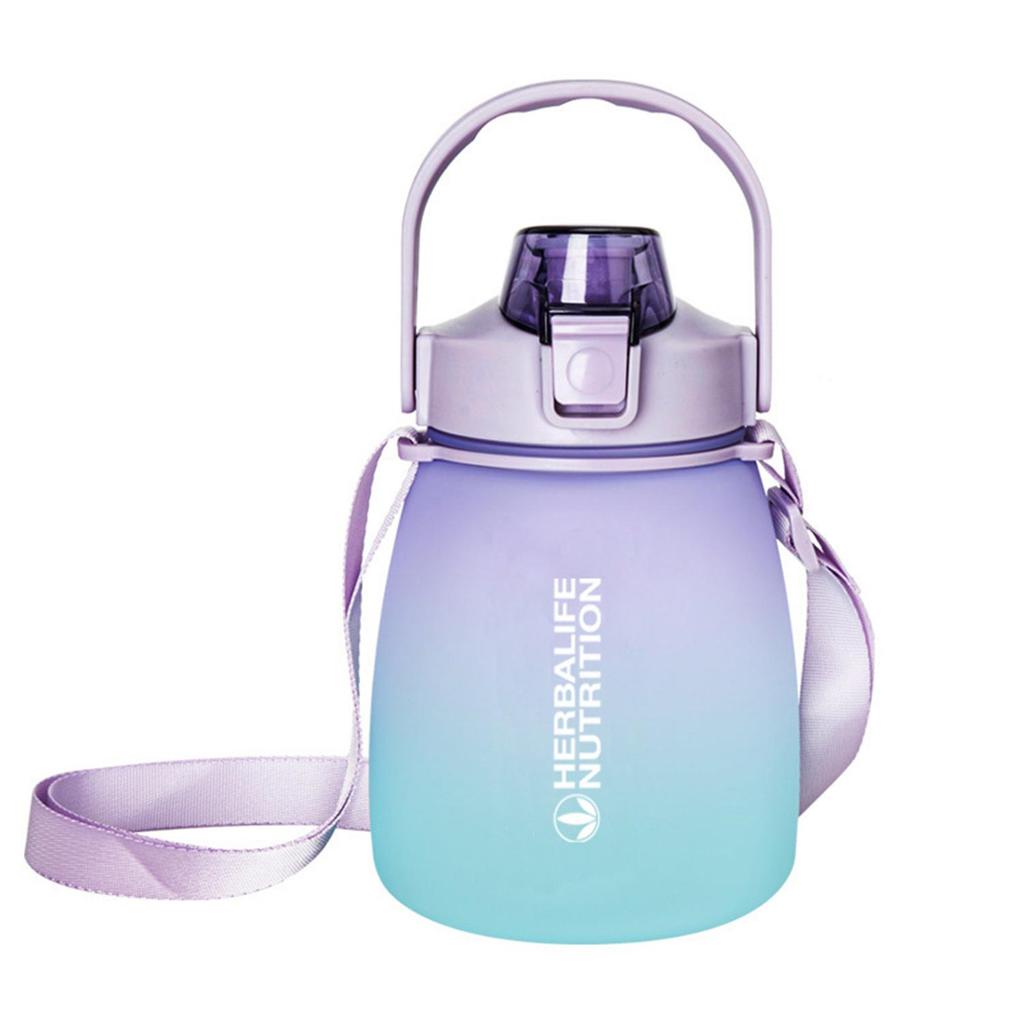 Herba-life Gradient Big Pudding Drink Cup Student Portable Strap Straw Water Cups Large-capacity Plastic Cute Water Bottle 1200ML