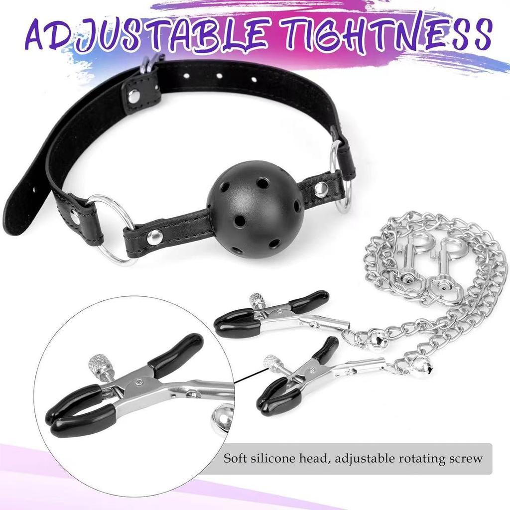 SM Bondage Set: Nipple Clamp, Ball Gag, and Anal Plug for Couples