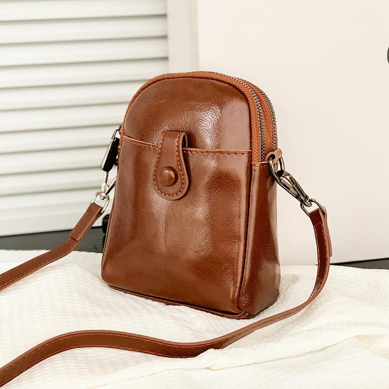 Leather Mobile Phone Bag Women'S Small Bag Fashionable Simple Temperament High-End Leather Vertical Shoulder Messenger Bag