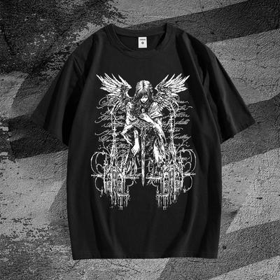 Gothic Graphic Street Y2k Oversized Men Women Cotton Loose Short Sleeve Tee Shirt Vintage Streetwear Harajuku Female Male Clothing