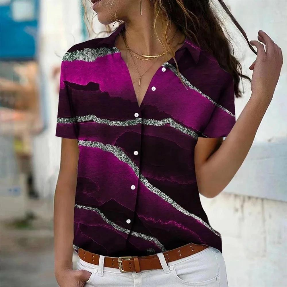 Fashion Women's Floral 3d Printed Short Sleeve Lapel Shirts Tops 2026 New Summer Blouses Tops