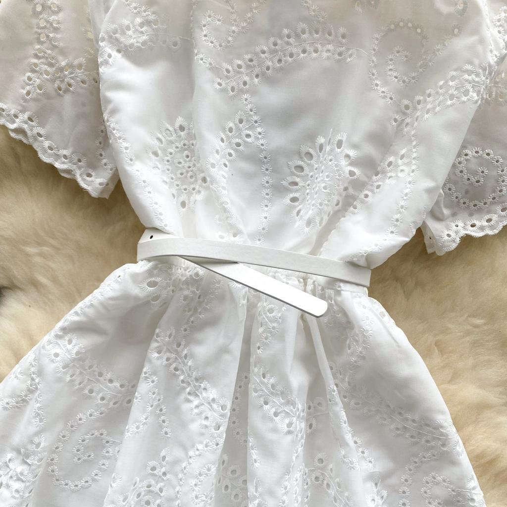 Summer Women Elegant Turn-down Collar Embroidery Flower Long Midi Shirt Party Dresses