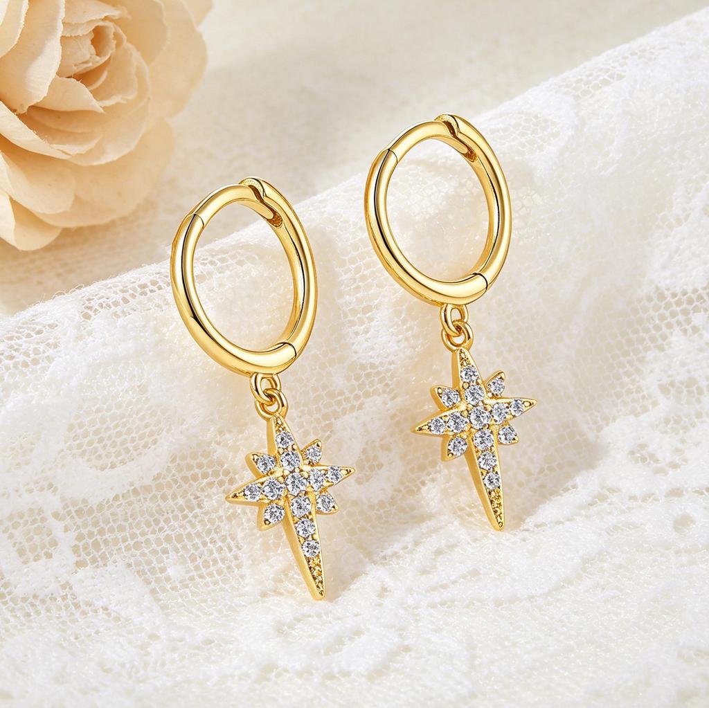 S925 Sterling Silver Star Diamond Stud Earrings for Women - Trendy, Fashionable, Cold Style, Versatile Design