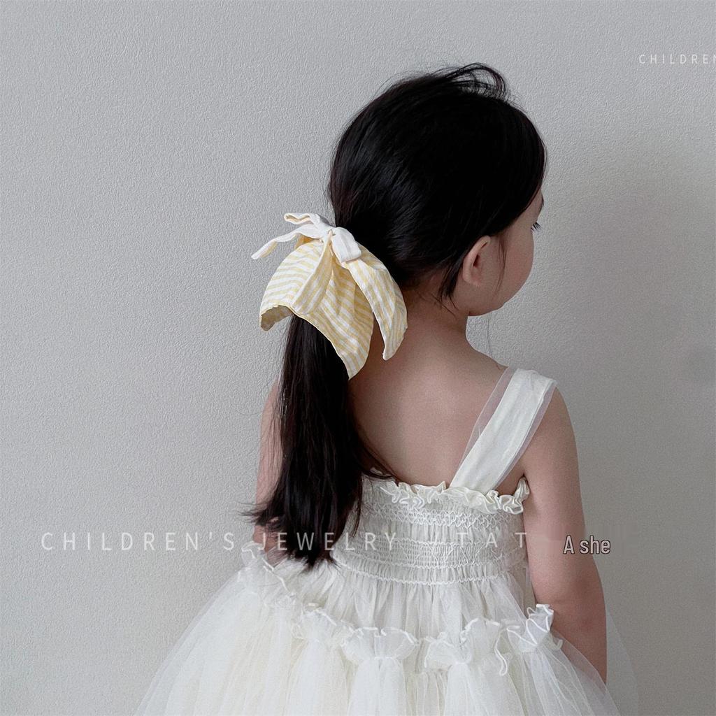 Blue Checkered Bow Scarf Scrunchie for Girls