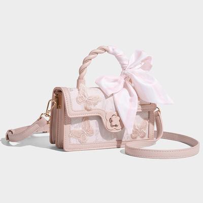 Spitzenstickerei Schleife Kleine quadratische Tasche für Damen 2025 Neue Mode Handtasche Niedlich Trendig Einzelne Schulter Crossbody-Tasche